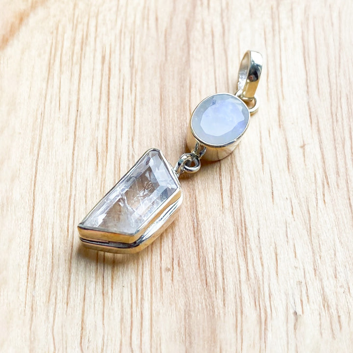 Kunzite Rainbow Moonstone Faceted Sterling Silver Pendant  ( 20686 )