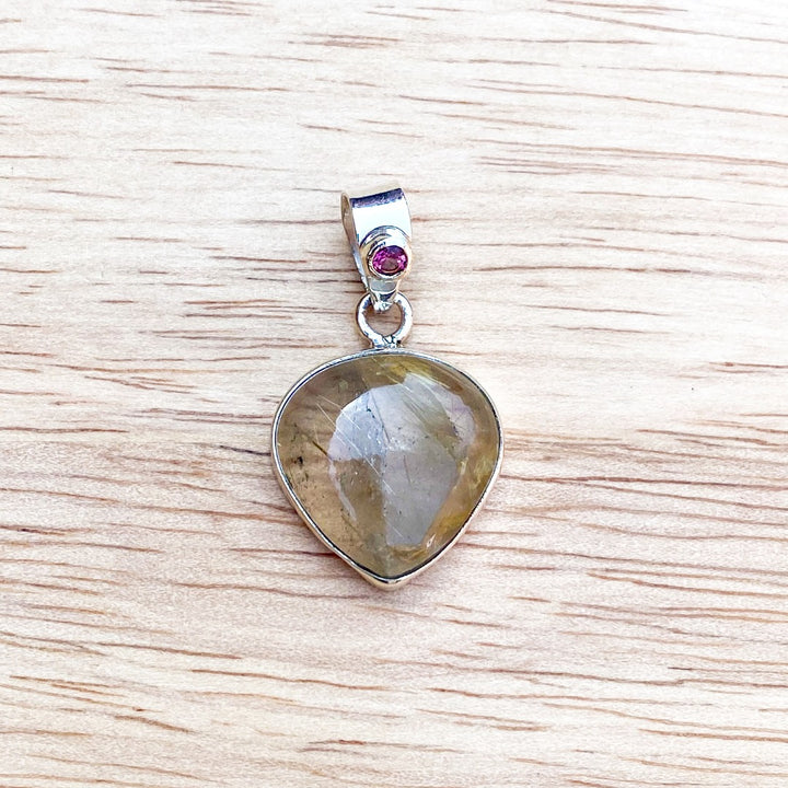 Golden Rutilated Quartz Heart Shape Sterling Silver Pendant ( 335549 )