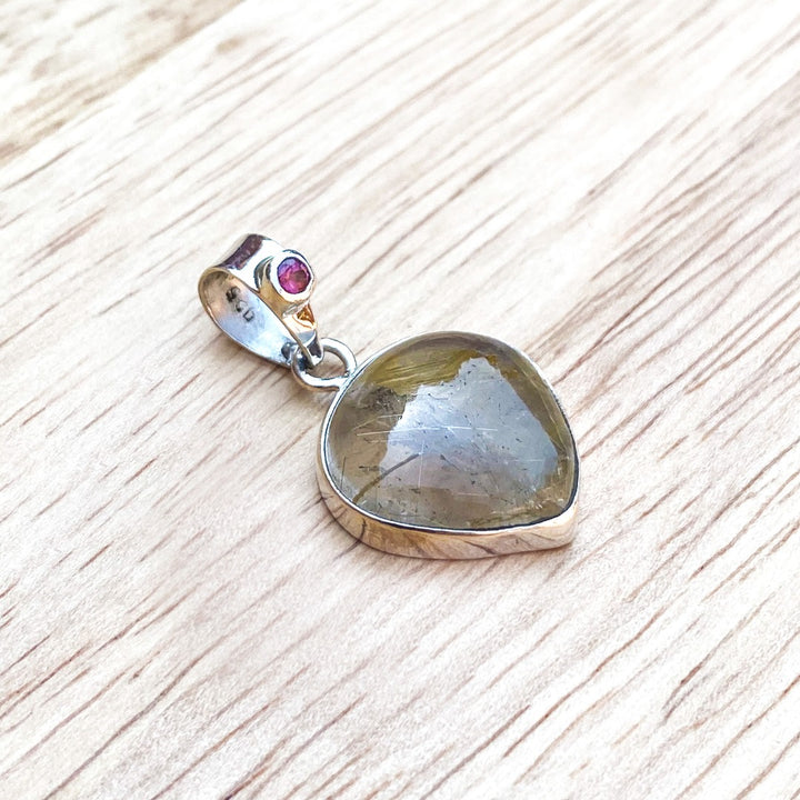 Golden Rutilated Quartz Heart Shape Sterling Silver Pendant ( 335549 )