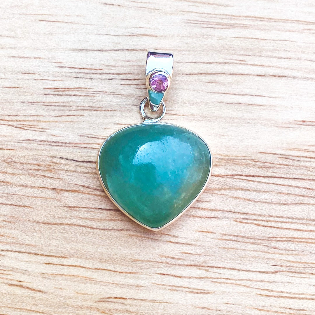 Aventurine Heart Shape Sterling Silver Pendant ( 536484 )