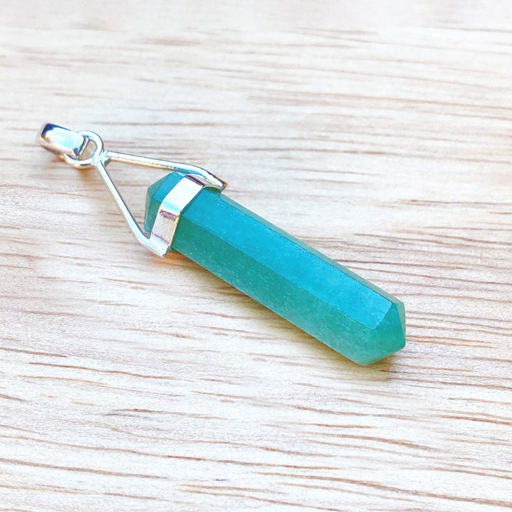 Aventurine Crystal Point Sterling Silver Pendant ( 327679 )