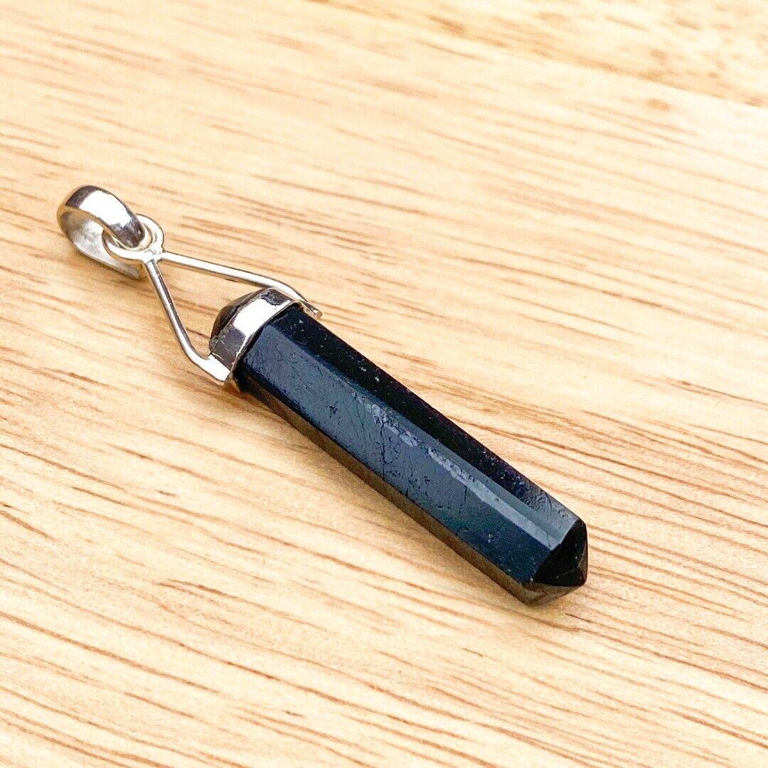 Black Tigers Eye Crystal Point Sterling Silver Pendant ( 773798 )