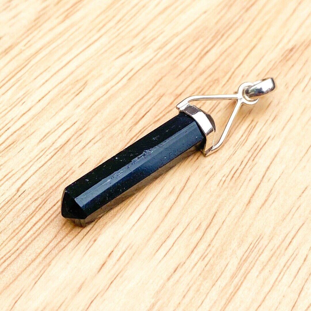 Black Tigers Eye Crystal Point Sterling Silver Pendant ( 773798 )