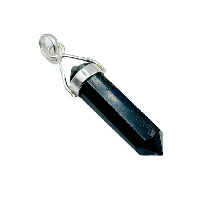 Black Tigers Eye Crystal Point Sterling Silver Pendant ( 773798 )