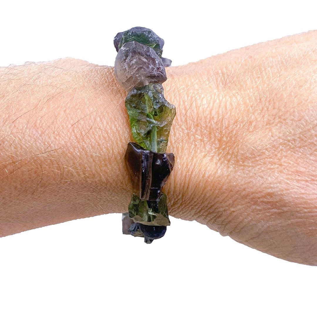 Moldavite Cintamani Tektite Bracelet 7 Inch ( 474006 )