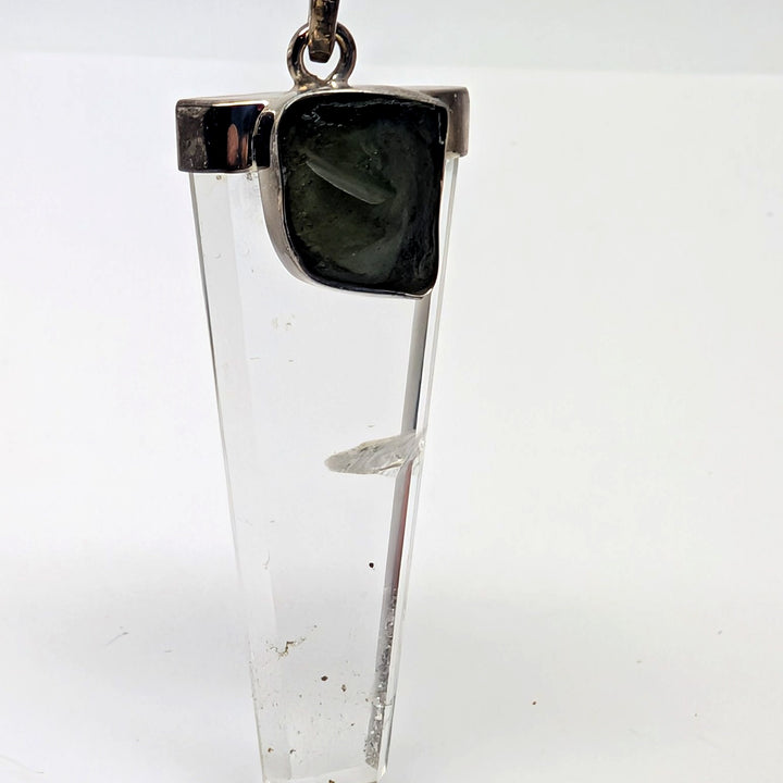 Moldavite & Clear Quartz Point Silver Pendant