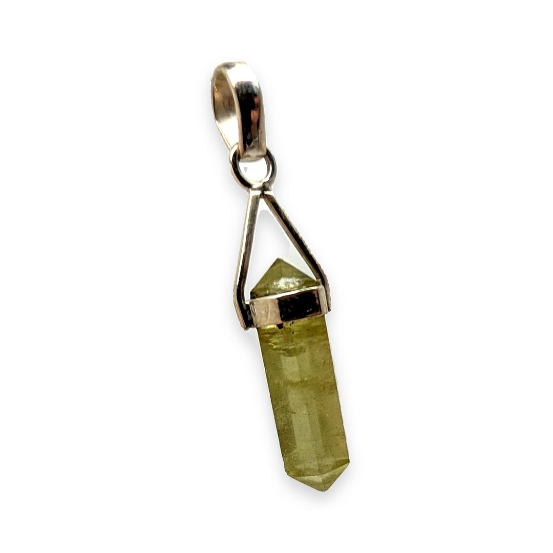Prasiolite Silver Pendant Hexagonal Point Green Quartz Crystal