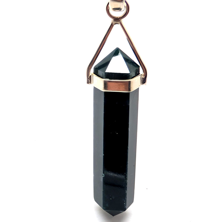 Moss Agate Silver Pendant Hexagonal Point Crystal 