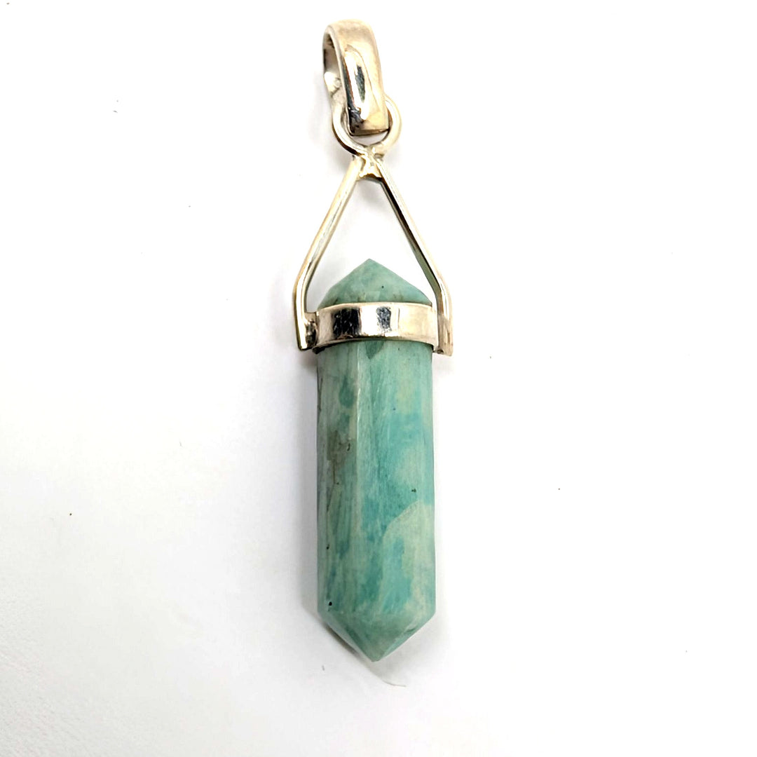 Amazonite Silver Pendant Natural Point Crystal