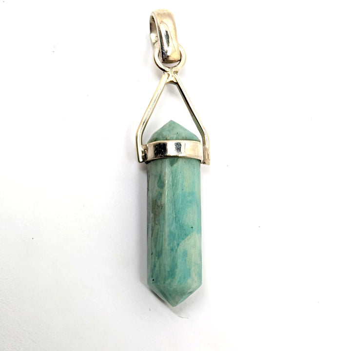 Amazonite Silver Pendant Natural Point Crystal