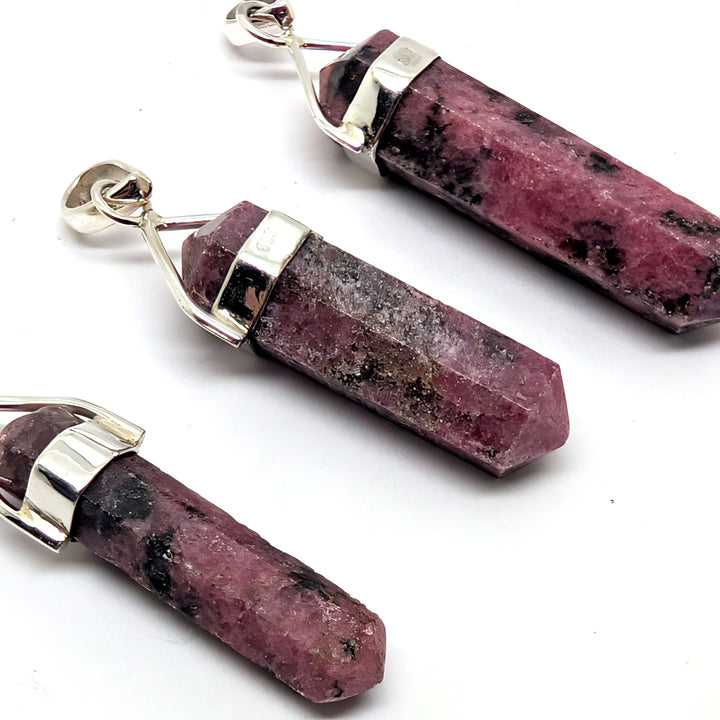 Rhodonite Silver Point Pendant Double Terminated Crystal