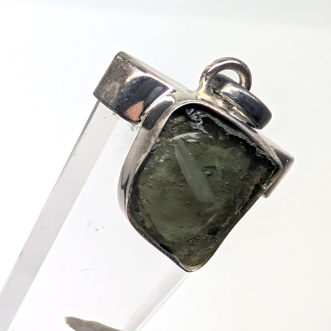 Moldavite & Clear Quartz Point Silver Pendant