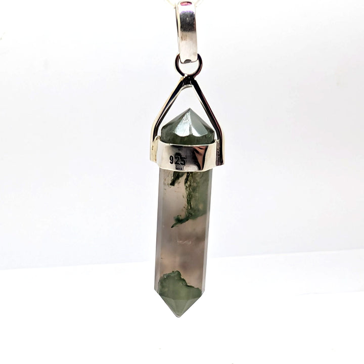 Moss Agate Garden Quartz Sterling Silver 925 Pendant Lodolite Point 4.95g