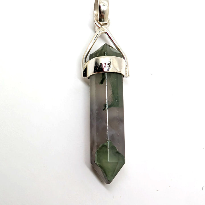 Moss Agate Garden Quartz Sterling Silver 925 Pendant Lodolite Point 4.95g