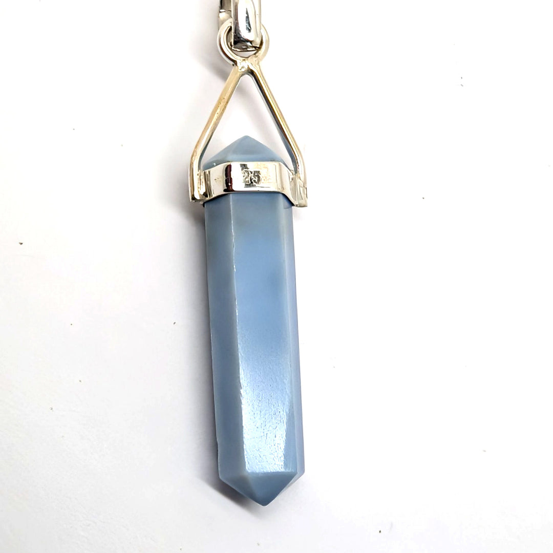 Blue Chalcedony Silver Point Pendant Double Terminated Crystal