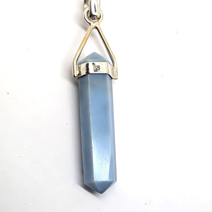 Blue Chalcedony Silver Point Pendant Double Terminated Crystal