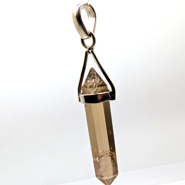 Smoky Citrine Sterling Silver 925 Pendant Hexagonal Point Crystal