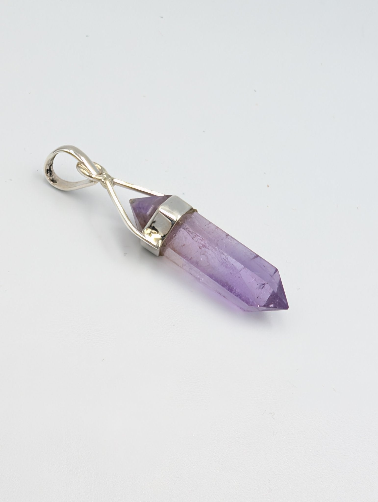 Amethyst Crystal Point Pendant - Sterling Silver | Double Terminated Gemstone Wand Necklace