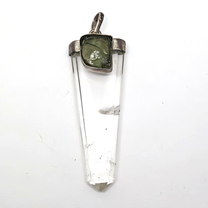 Moldavite & Clear Quartz Point Silver Pendant