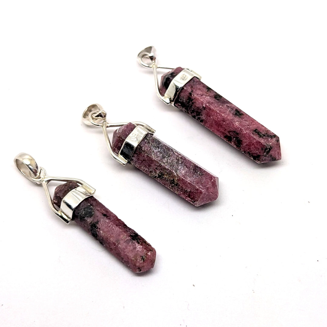Rhodonite Silver Point Pendant Double Terminated Crystal