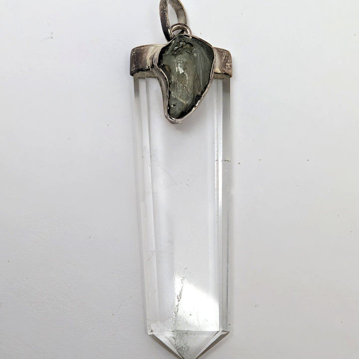 Moldavite & Clear Quartz Point Silver Pendant