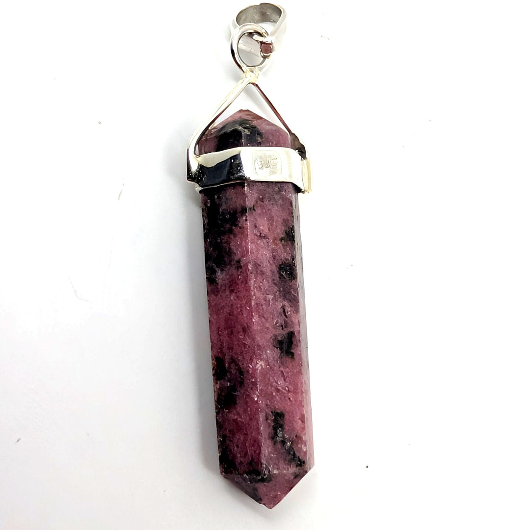 Rhodonite Silver Point Pendant Double Terminated Crystal