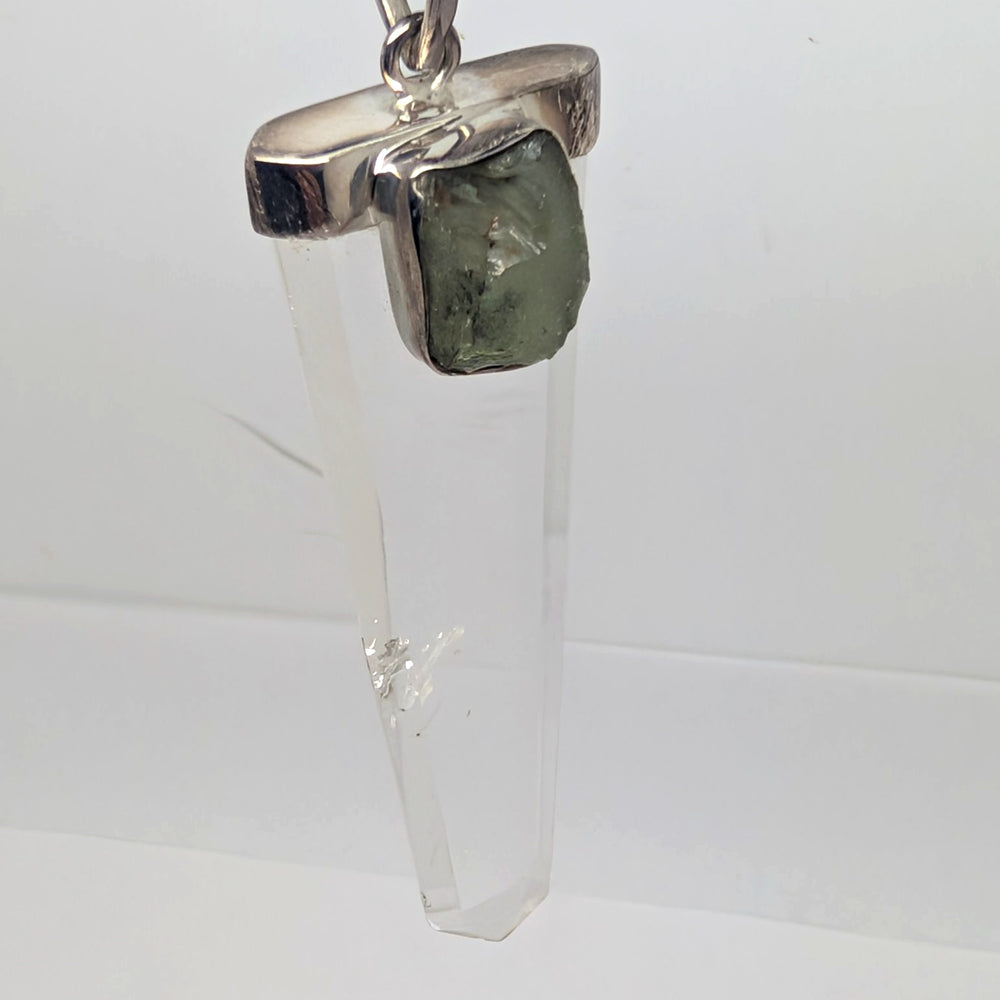 Moldavite & Clear Quartz Point Silver Pendant