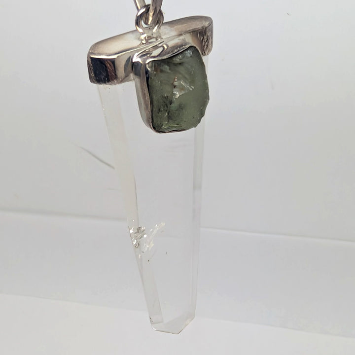 Moldavite & Clear Quartz Point Silver Pendant