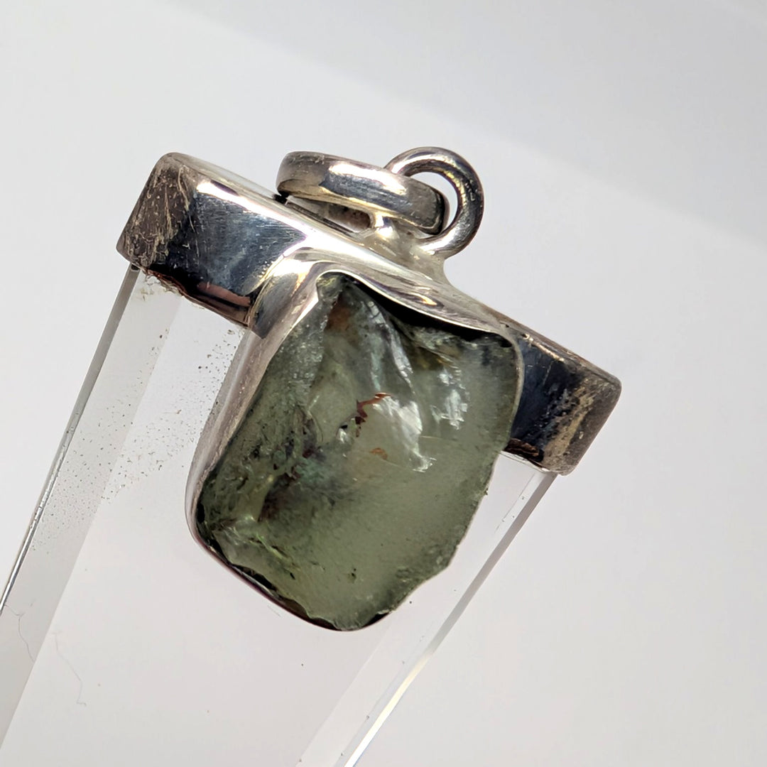 Moldavite & Clear Quartz Point Silver Pendant