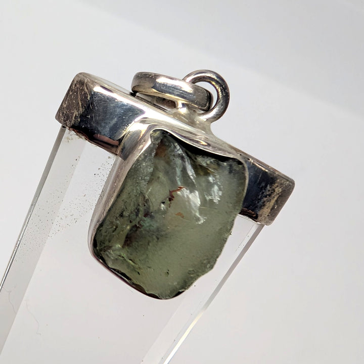 Moldavite & Clear Quartz Point Silver Pendant