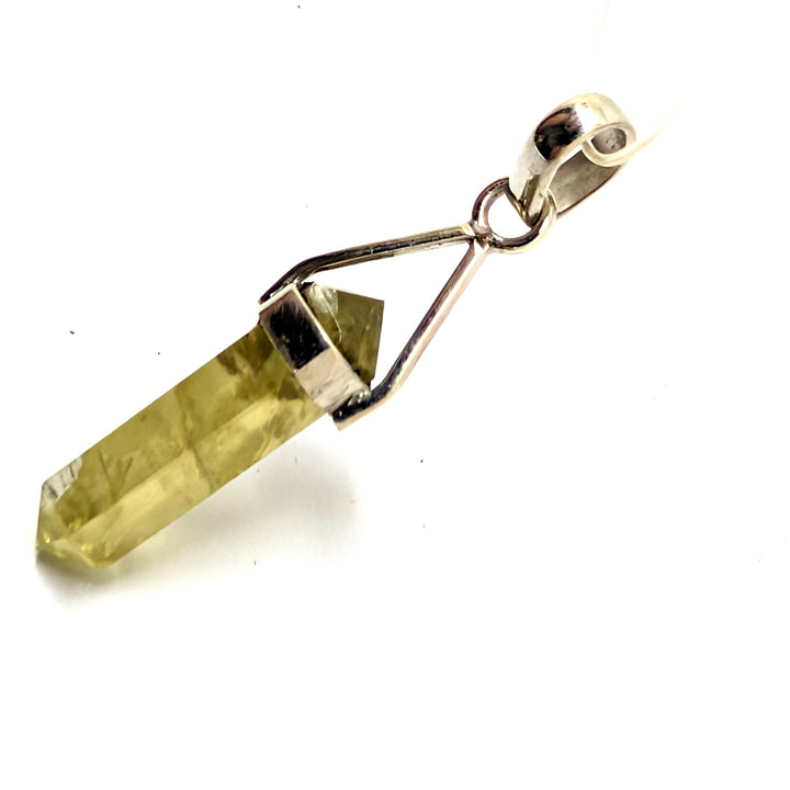Prasiolite Silver Pendant Hexagonal Point Green Quartz Crystal