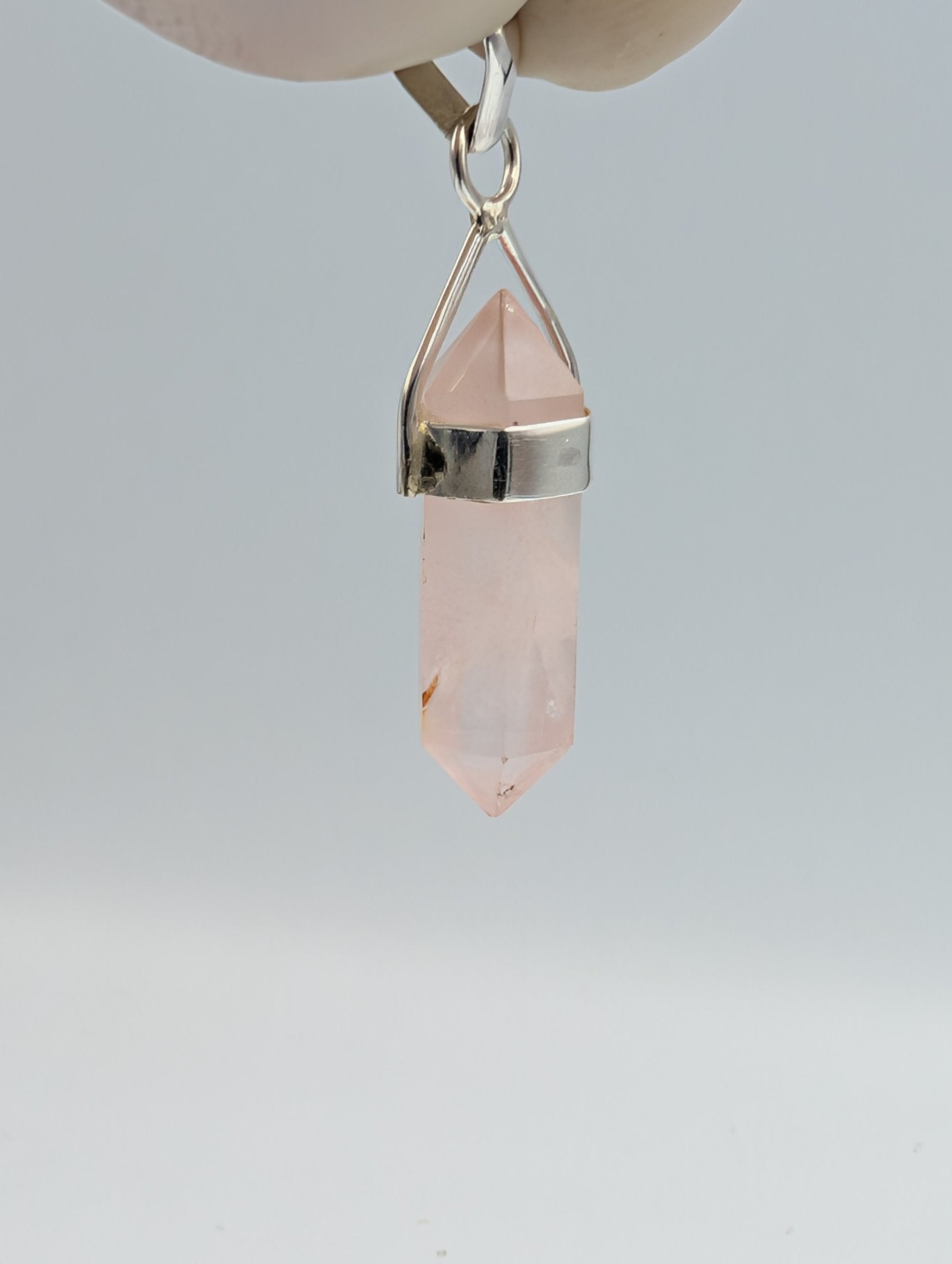 Rose Quartz 925 Sterling Silver Double Terminated Crystal Point Pendant