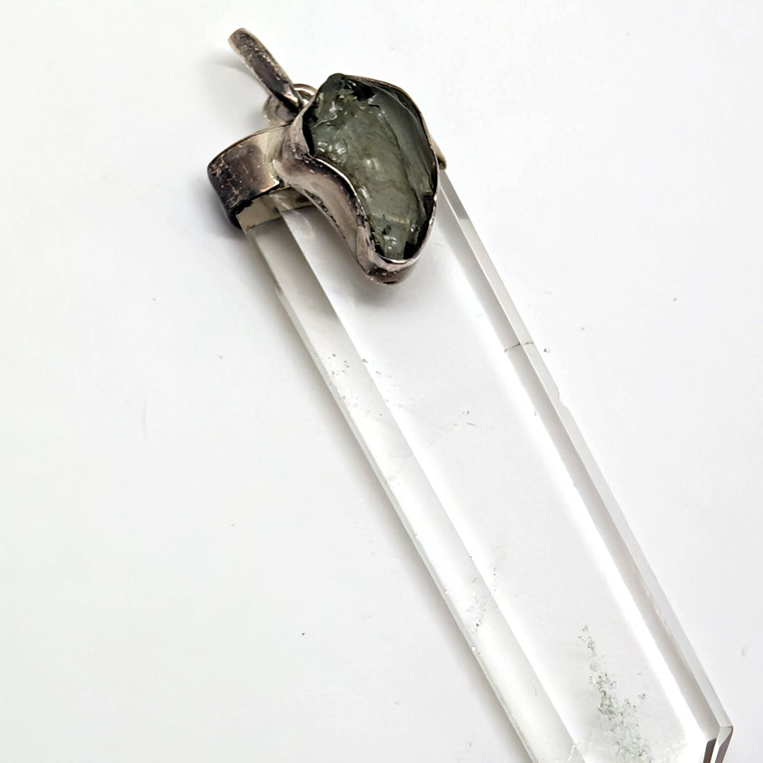 Moldavite & Clear Quartz Point Silver Pendant