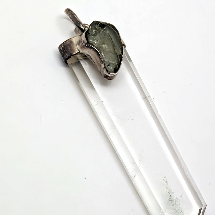 Moldavite & Clear Quartz Point Silver Pendant