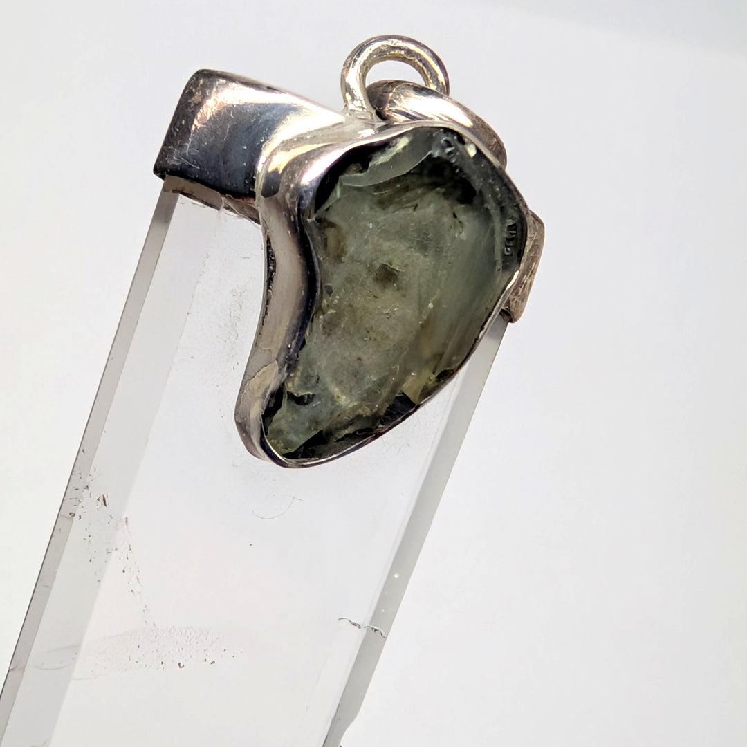 Moldavite & Clear Quartz Point Silver Pendant