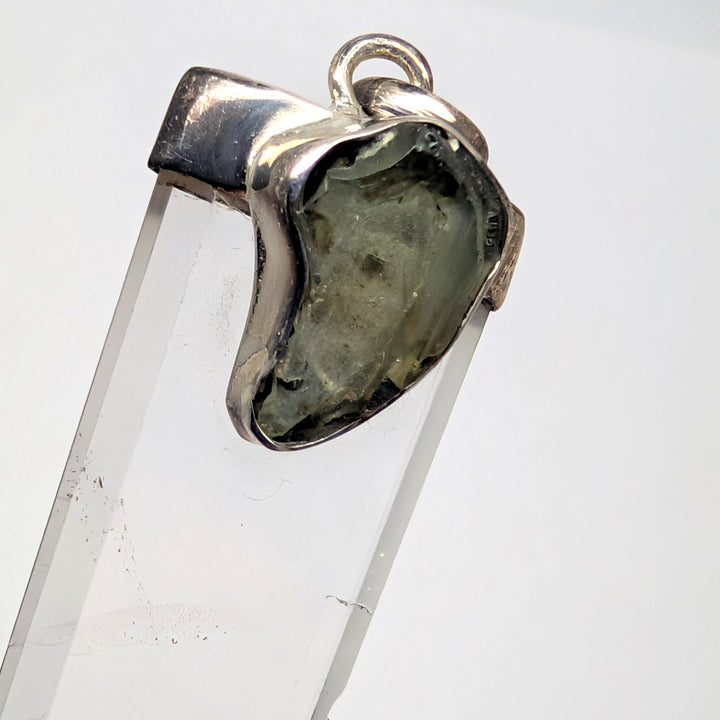 Moldavite & Clear Quartz Point Silver Pendant