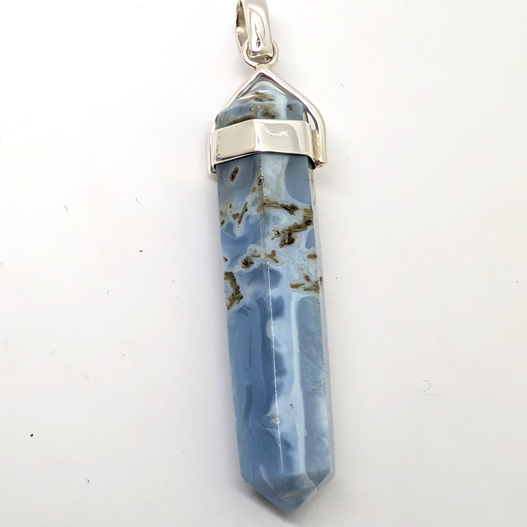 Blue Chalcedony Silver Point Pendant Double Terminated Crystal