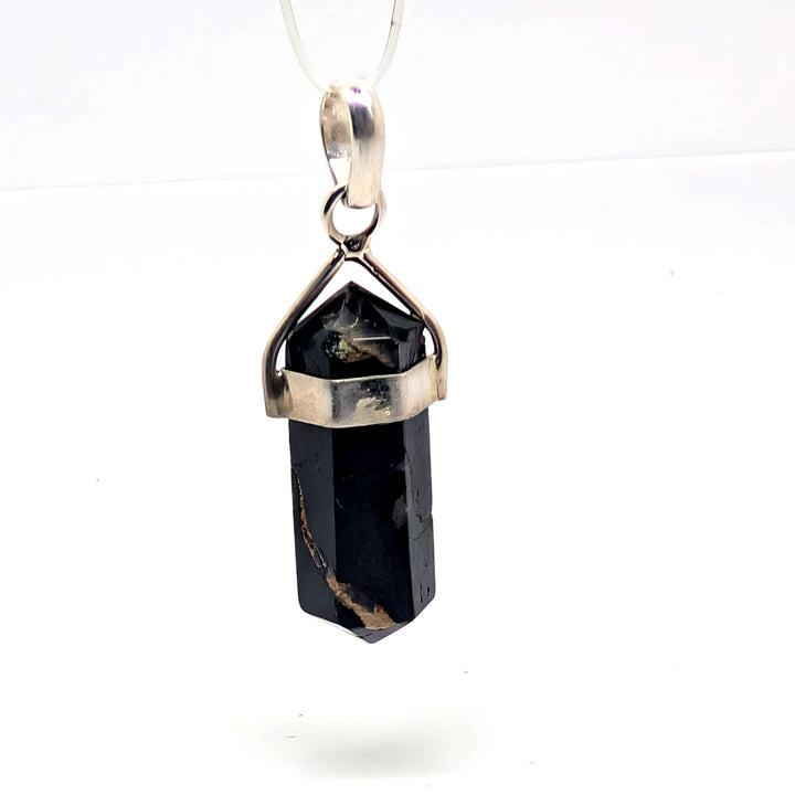 Black Tourmaline Silver Point Pendant Double Terminated Crystal