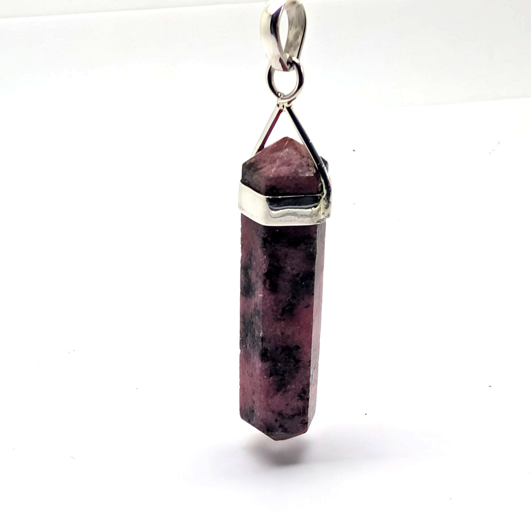 Rhodonite Silver Point Pendant Double Terminated Crystal