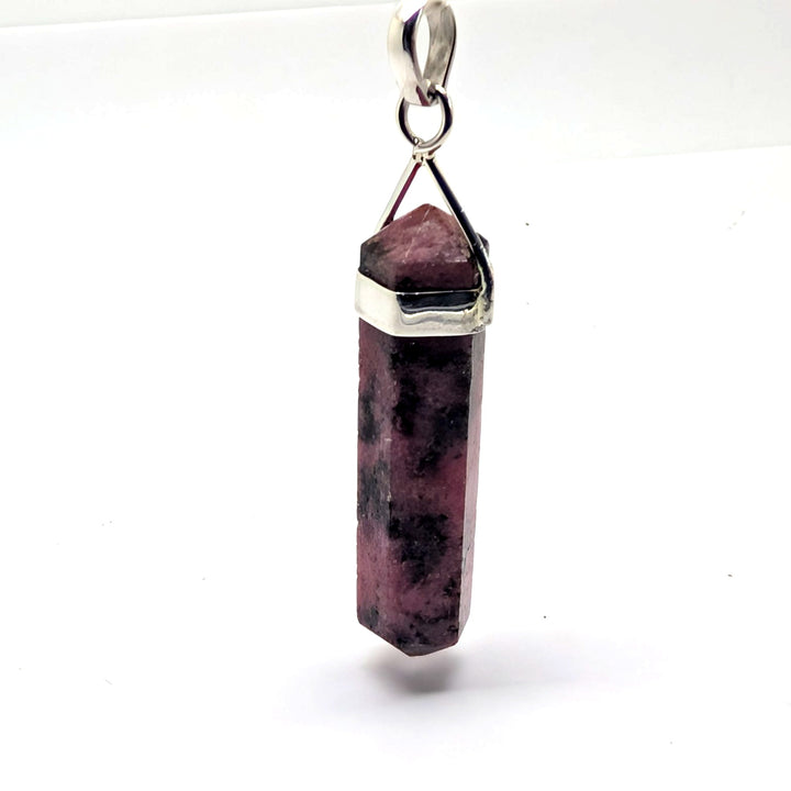Rhodonite Silver Point Pendant Double Terminated Crystal