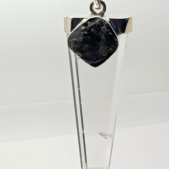 Moldavite & Clear Quartz Point Silver Pendant