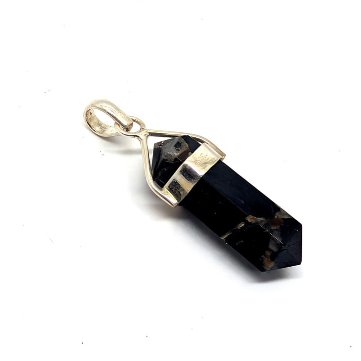 Black Tourmaline Silver Point Pendant Double Terminated Crystal