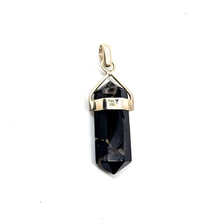 Black Tourmaline Silver Point Pendant Double Terminated Crystal
