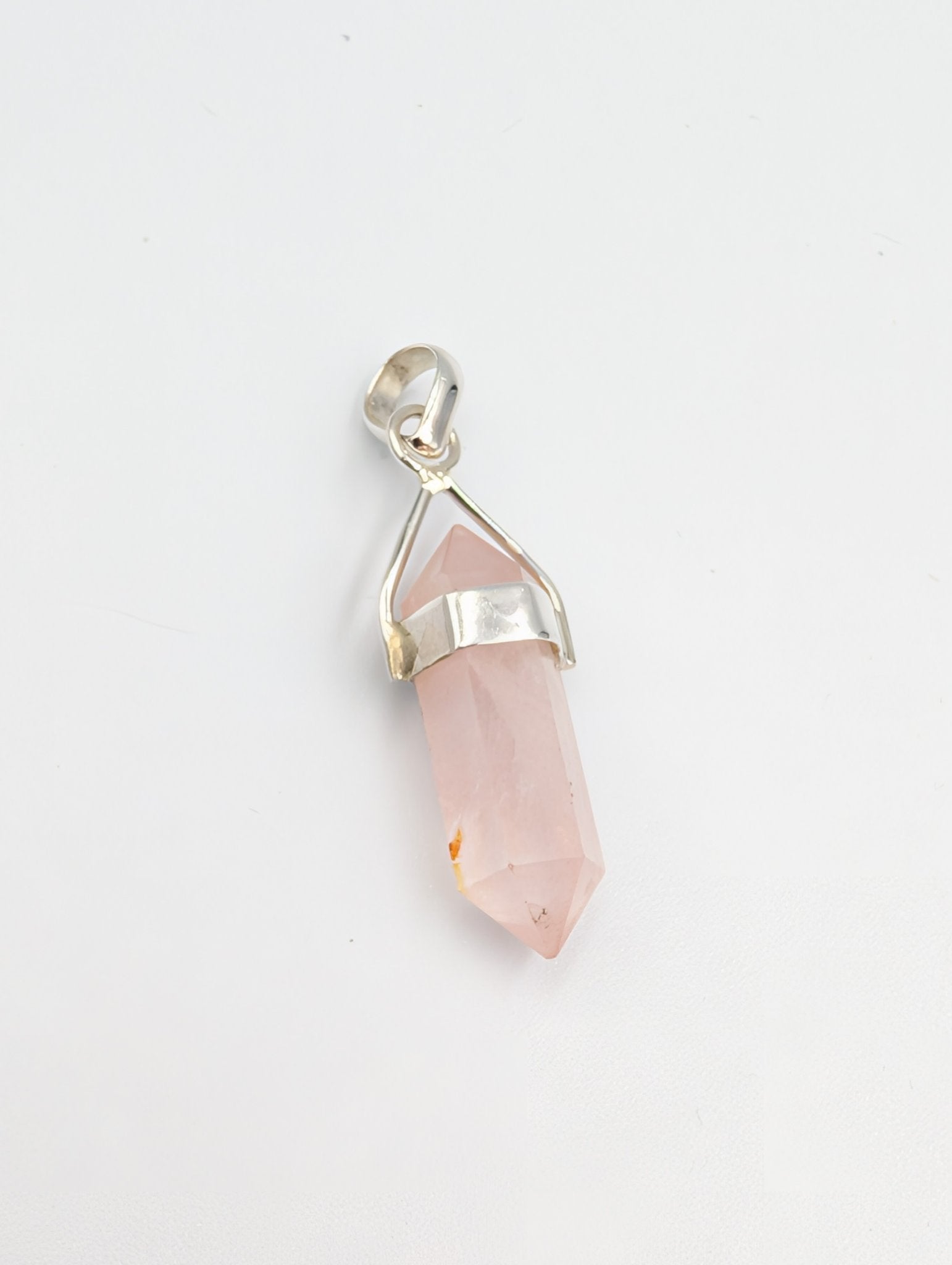 Rose Quartz 925 Sterling Silver Double Terminated Crystal Point Pendant