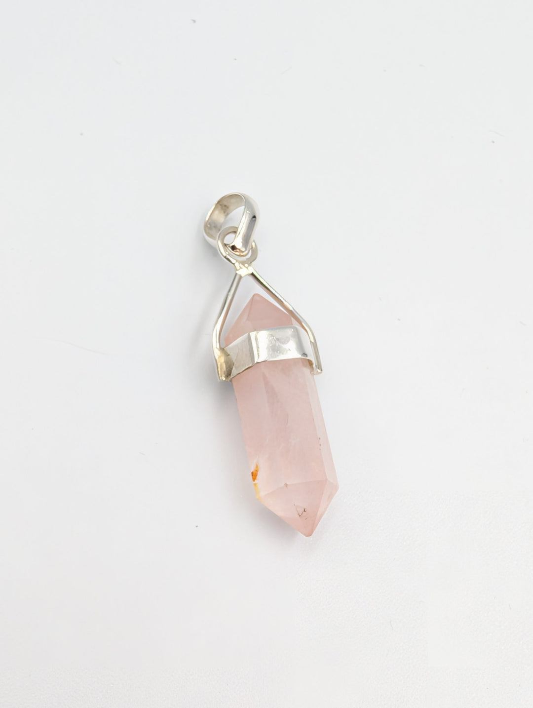 Rose Quartz 925 Sterling Silver Double Terminated Crystal Point Pendant