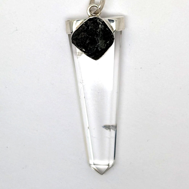 Moldavite & Clear Quartz Point Silver Pendant