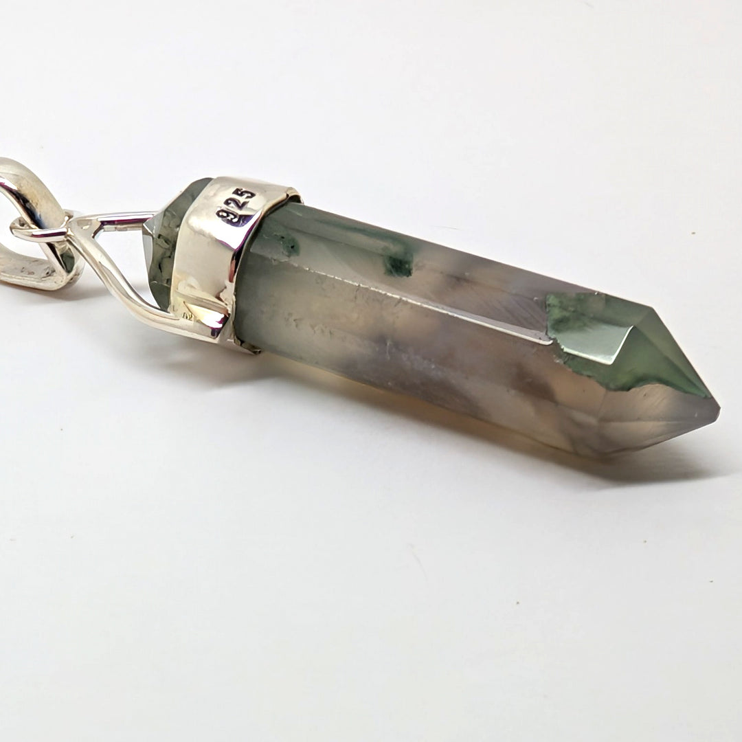 Moss Agate Garden Quartz Sterling Silver 925 Pendant Lodolite Point 4.95g