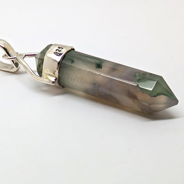 Moss Agate Garden Quartz Sterling Silver 925 Pendant Lodolite Point 4.95g