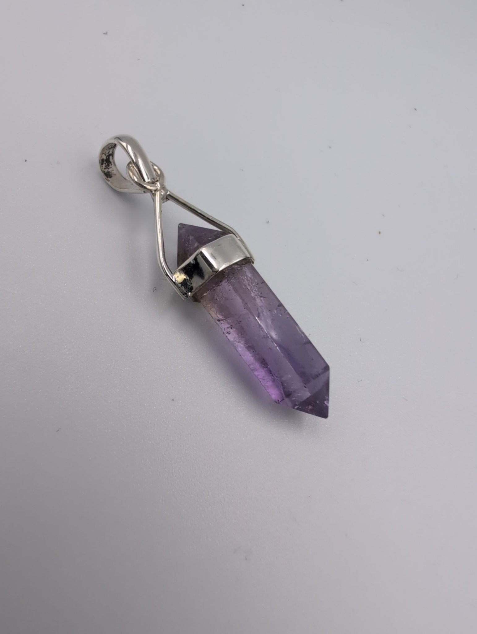 Amethyst Crystal Point Pendant - Sterling Silver | Double Terminated Gemstone Wand Necklace