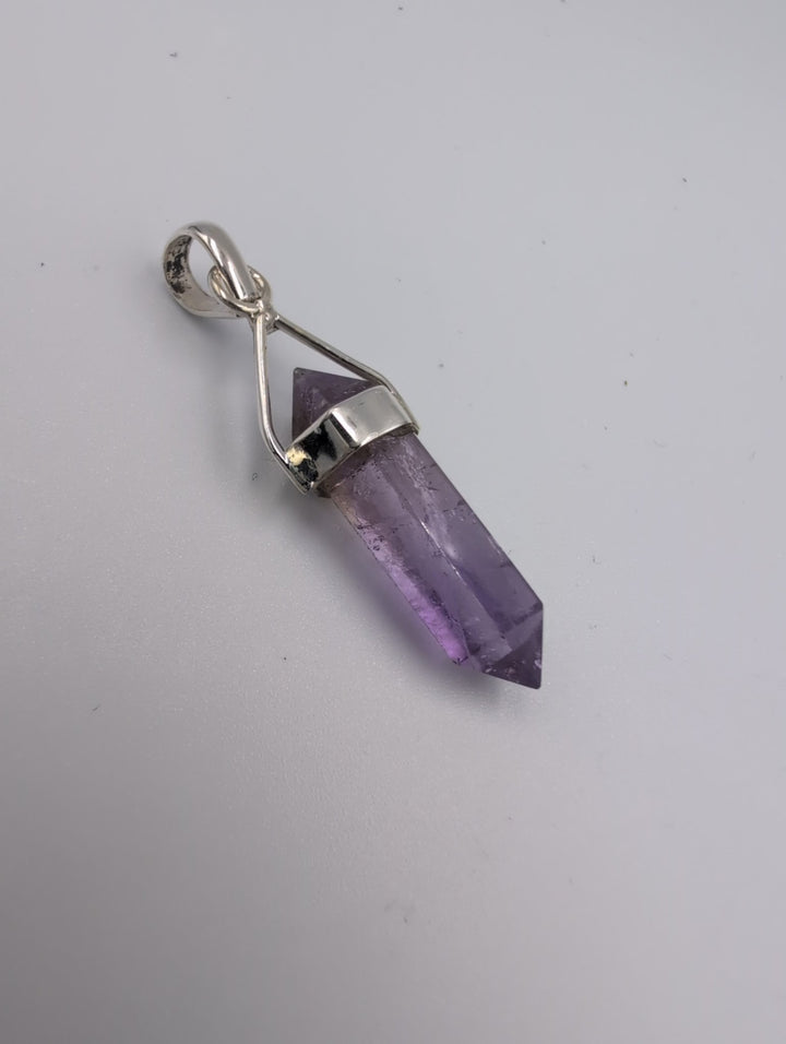 Amethyst Crystal Point Pendant - Sterling Silver | Double Terminated Gemstone Wand Necklace